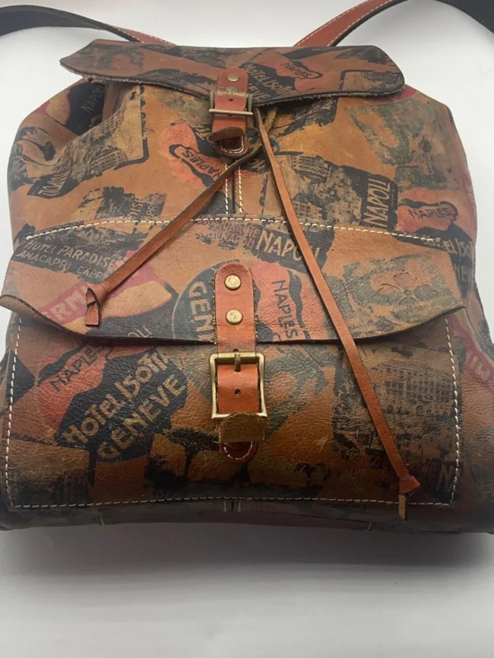 Patricia Nash Atrani Leather Travel Print Bucket Backpack Retro Patina Boho